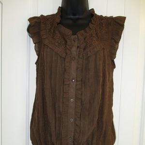 mine Brown Sleeveless Button-down Top